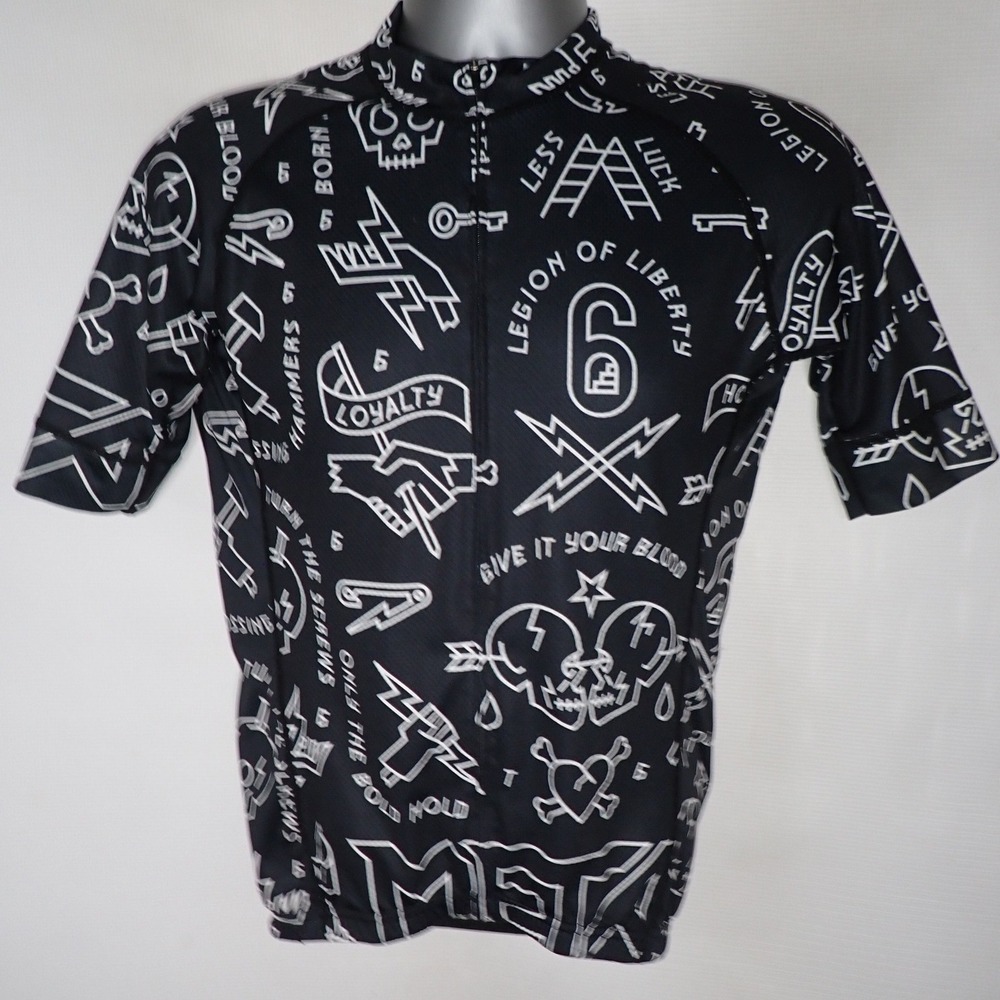 Twin Six Mens In Metal We Trust Cycling Jersey Black White Medium full zip